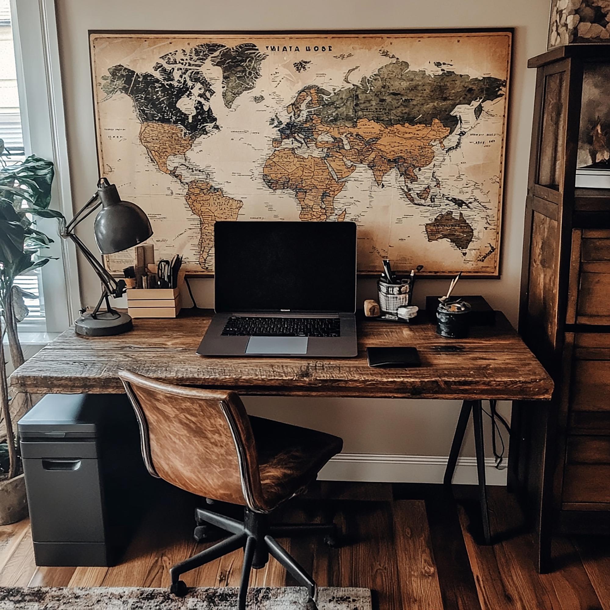 birou agentie imobiliara cu harti locale pe perete